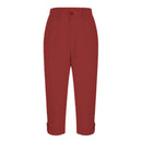 Womens Solid-color Buttoned Roll-up Capri Pants