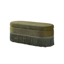 Oval Upholstered Storage Ottoman with Fringe Trim, 39.4"