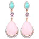 18K Rose Gold Plated 31.93 Carat Genuine Multi Stones .925 Sterling Silver Earrings