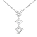 10K White Gold 1/5 Cttw Princess Cut Diamond 3 Stone Drop 18" Pendant Necklace (H-I Color, SI2-I1 Clarity)