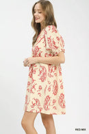 Umgee Mix Paisley Scallop Trim Dress