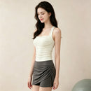 Womens Cold-Shoulder Pleated Backless Yoga Tank Top