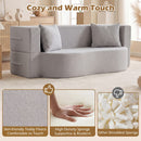75.5 inch Folding Sofa Bed 2-in-1 Convertible Teddy Fleece Floor Loveseat with 2 Comfortable Pillows