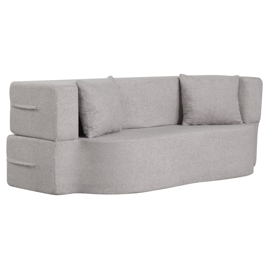 75.5 inch Folding Sofa Bed 2-in-1 Convertible Teddy Fleece Floor Loveseat with 2 Comfortable Pillows