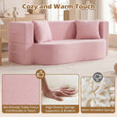 75.5 inch Folding Sofa Bed 2-in-1 Convertible Teddy Fleece Floor Loveseat with 2 Comfortable Pillows