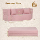 75.5 inch Folding Sofa Bed 2-in-1 Convertible Teddy Fleece Floor Loveseat with 2 Comfortable Pillows