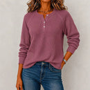 Womens Long-sleeve Button-front Loose-fit Casual Top