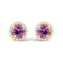 10K White Gold Purple Amethyst and 1/6 Cttw Diamond Halo Stud Earring