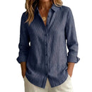 Womens Long-sleeved Linen Shirt With Blue And White Vertical Stripes