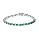 14K White Gold Alternating Oval Green Emerald and Diamond Tennis Bracelet