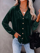 Casual Chic Button-up Velvet Long-sleeve Shirt