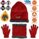 Winter Knitted Hat Scarf Gloves 3Pcs Winter Warm Beanie and Touch Screen Gloves Scarf Set Knit Beanie Skull Cap Neck Warmer Mittens for Men Women