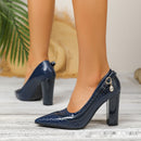 Pointed-toe Chunky-heel Snakeskin Pumps For Women