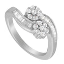 14K White Gold Round and Baguette Diamond Bypass Ring (1/2 cttw, H-I Color, I1-I2 Clarity) - Ring Size 6