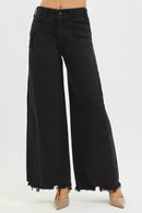 RISEN Tummy Control High Rise Palazzo Leg Frayed Hem Jeans