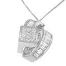 14K White Gold 2 cttw Princess and Baguette Cut Diamond Double Loop Pendant Necklace (G-H, VS1-VS2)