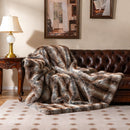 780GSM Soft Plush Fuzzy Luxury Faux Fox Fur Blanket for Sofa-Brown