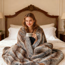 780GSM Soft Plush Fuzzy Luxury Faux Fox Fur Blanket for Sofa-Brown