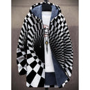 Men's Coat Winter Print Plush Lining Thick Windproof Jacket Long Sleeve Zipper