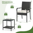 3 Piece Patio Furniture Set with Seat Cushions and Tempered Glass Tabletop
