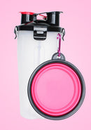 2-in-1 Pet Water Bottle Dispenser with Silicone Bowl