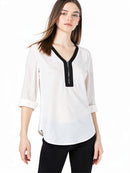 A. Byer Juniors Contrast Trim Zip Neck Top, Size XS
