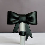 Black Glitter 3D Bow Straw Topper