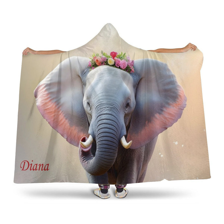 Personalized Elephant Hooded Fleece Blanket | Custom Name Gift