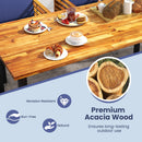 7 Pieces Patio Acacia Wood Dining Chair and Table Set for Backyard and Poolside-Navy