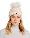 Echo Asiatic Raccoon Fur Pom-Pom Cable-Knit Beanie