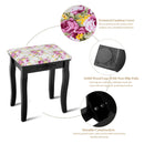 Vanity Wood Dressing Stool Padded Piano Seat with Rose Cushion