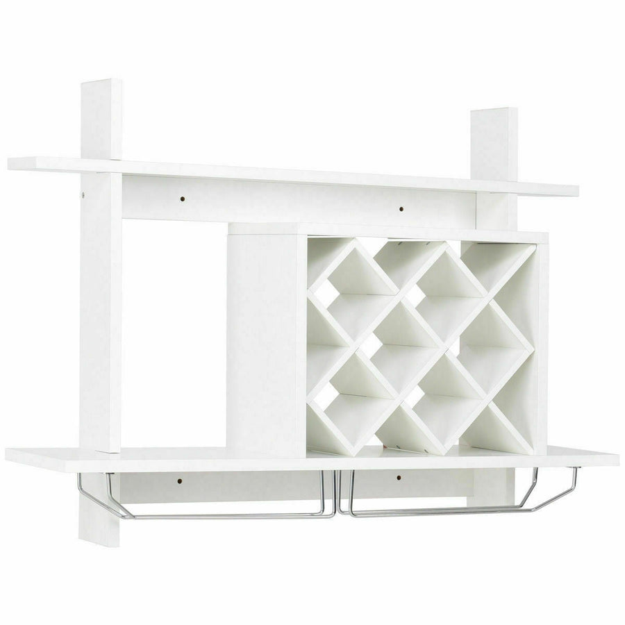 Wall Mount Wine Rack Organizer with Glass Holder Storage Shelf