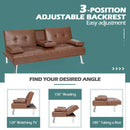 Convertible Folding Leather Futon Sofa with Cup Holders and Armrests