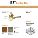 52 Inch Retro Ceiling Fan Light with Reversible Blades Remote Control