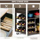 Kitchen Cart with Rubber Wood Top 3 Tier Wine Racks 2 Cabinets