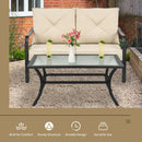 2 Pieces Patio Outdoor Cushioned Sofa Bench with Coffee Table-Beige