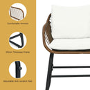 3 Pieces Patio Rattan Bistro Set Cushioned Chair Glass Table Deck