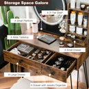Vanity Table Set with Lighted Mirror and Cushion Stool-Brown