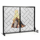 2-Panel Fireplace Screen Folding Metal Fire Place Safety Fence with Magnetic Doors