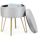 Round Velvet Storage Ottoman Footrest Stool Vanity Chair with Metal Legs