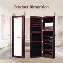 Lockable Wall Door Mounted Mirror Jewelry Cabinet w/LED Lights