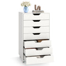 7-Drawer Chest Wooden Storage Dresser with Lockable Wheels