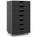 7-Drawer Chest Wooden Storage Dresser with Lockable Wheels