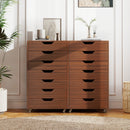 7-Drawer Chest Wooden Storage Dresser with Lockable Wheels