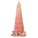 6 FTSnow-flocked Artificial Pink Christmas Tree Pre-lit Hinged Xmas Tree for Holiday Decoration