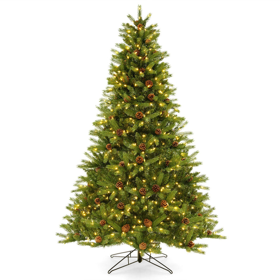 6/7 FT Artificial Christmas Tree with Pine Cones and Adjustable Brightness