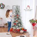 7 Feet Snow-flocked Artificial Christmas Tree Pre-lit Hinged Xmas Tree with Warm White LED Lights