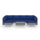 7 Piece Outdoor Furniture Set Wicker Chairs with Tempered Glass Coffee Table-Navy