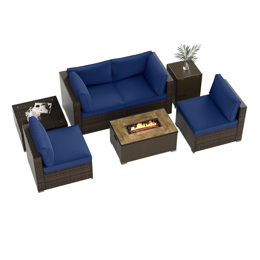 7 Pieces Outdoor Furniture Set with 32 Inch Fire Pit Table and Propane Tank Cover