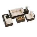 7 Pieces Outdoor Furniture Set with 32 Inch Fire Pit Table and Propane Tank Cover